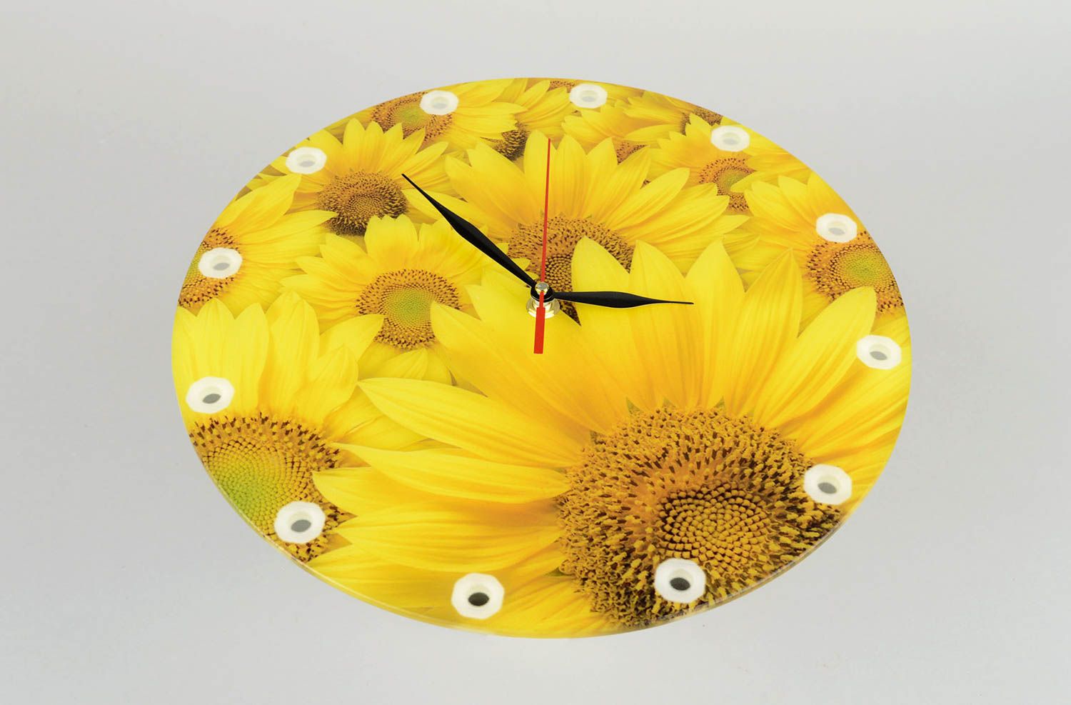 Handmade unusual wall clock glass clock with print designer accessory photo 1