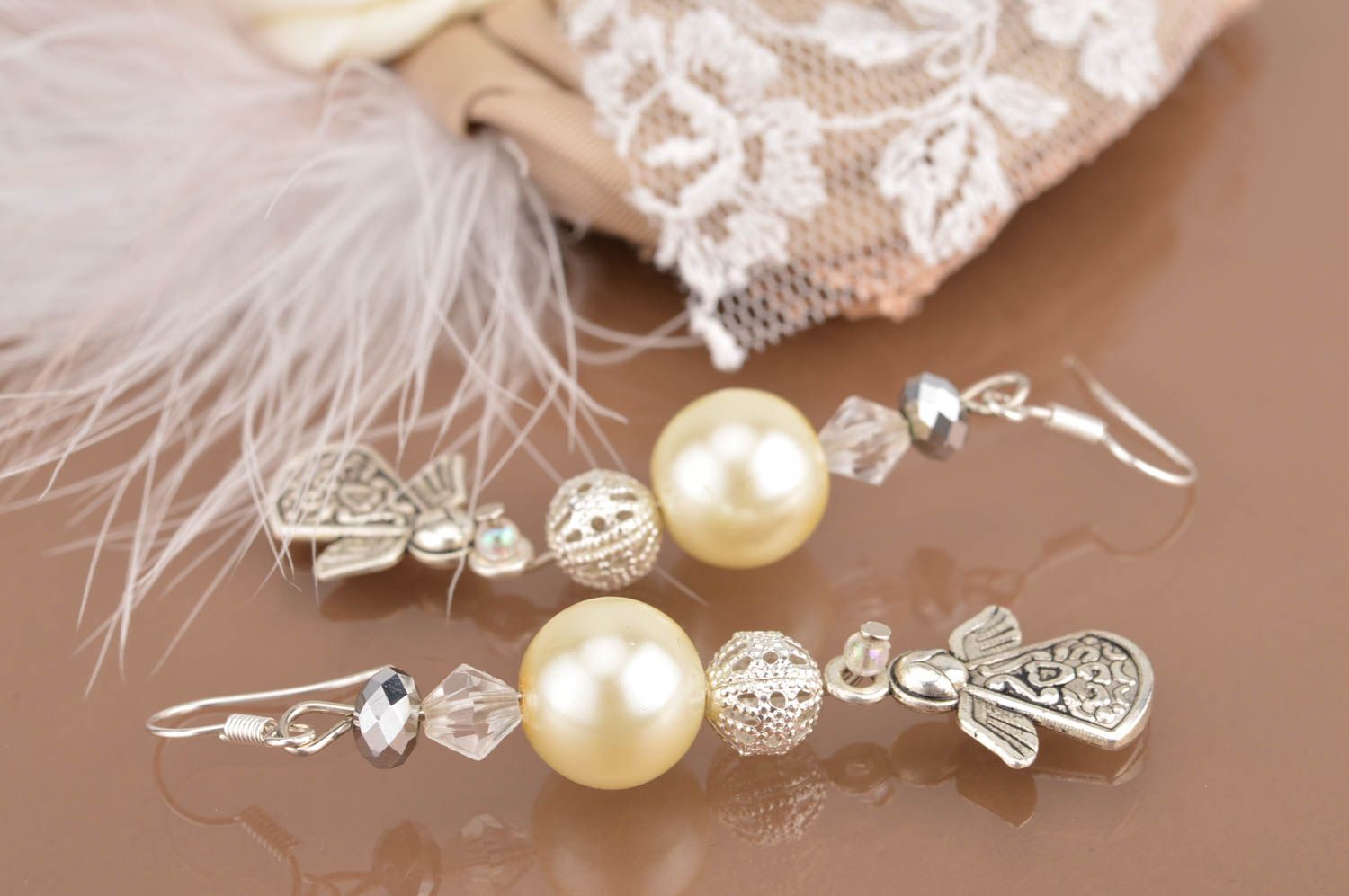 Festive stylish handmade beautiful set of jewelry headband and earrings photo 3