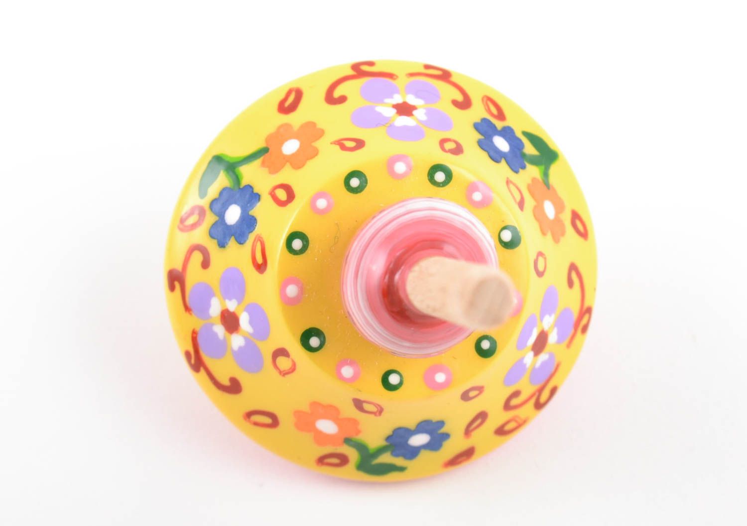 Bright small handmade painted wooden spin top smart toy for children photo 3