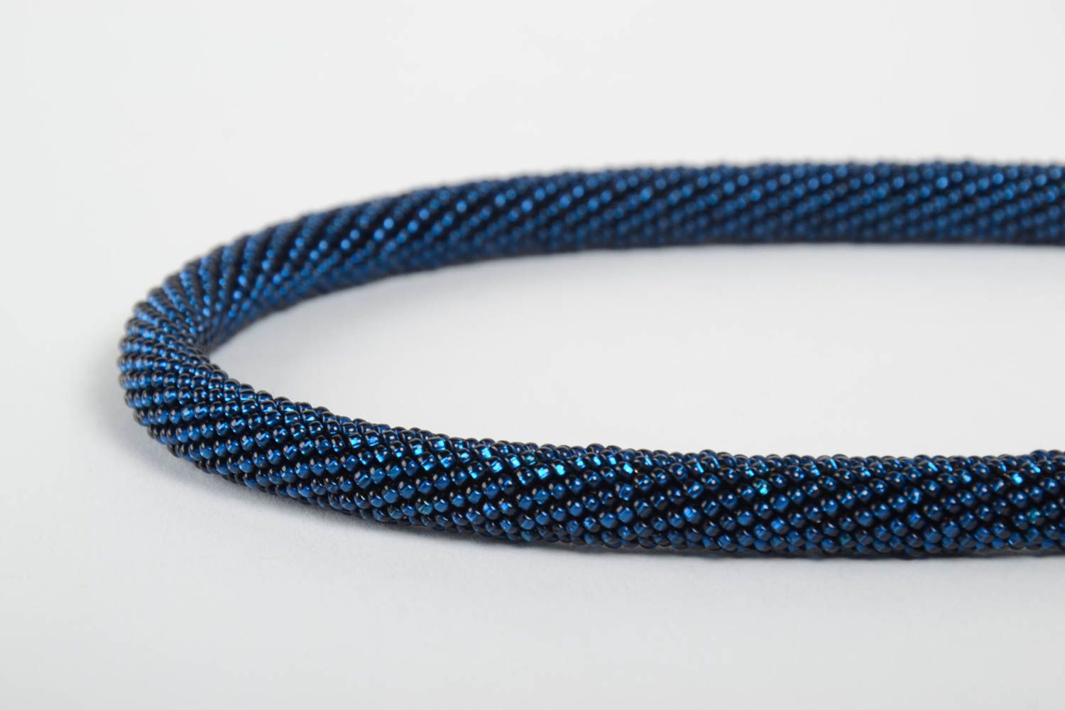 Collier spirale Bijou fait main Cadeau femme bleu en perles de rocaille photo 5