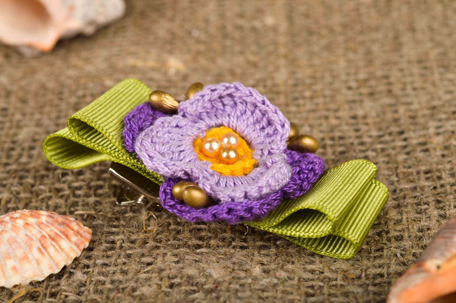 Handmade brooch crocheted brooch purple flower brooch fashion hairpin girls gift photo 1