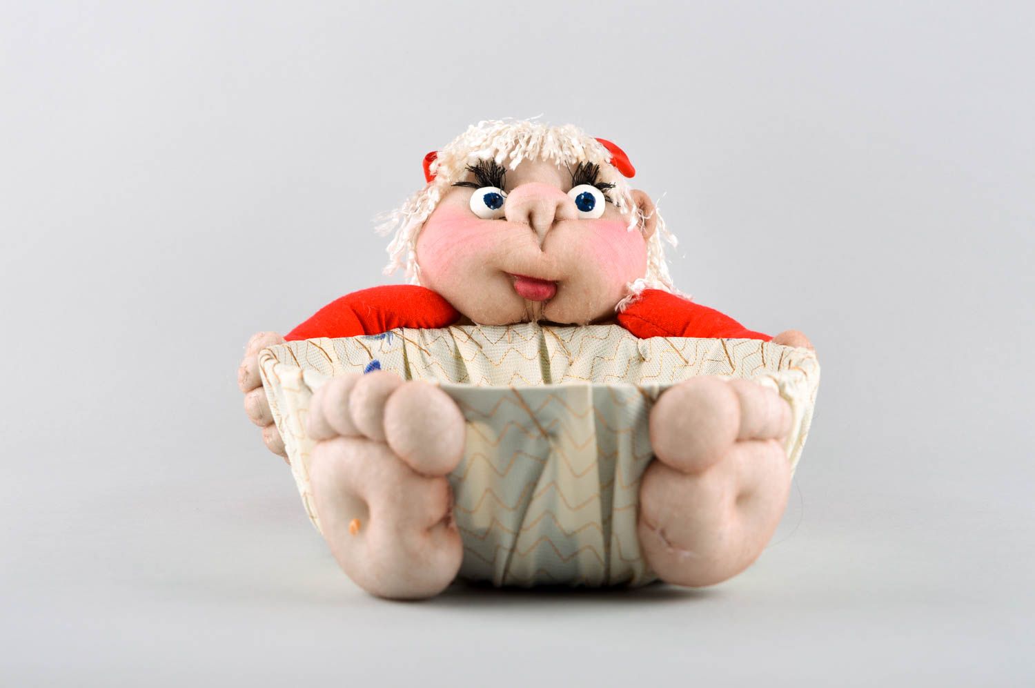 Originelle Deko Schale handmade Stoff Spielzeug Designer Puppe Korb für Brot foto 4