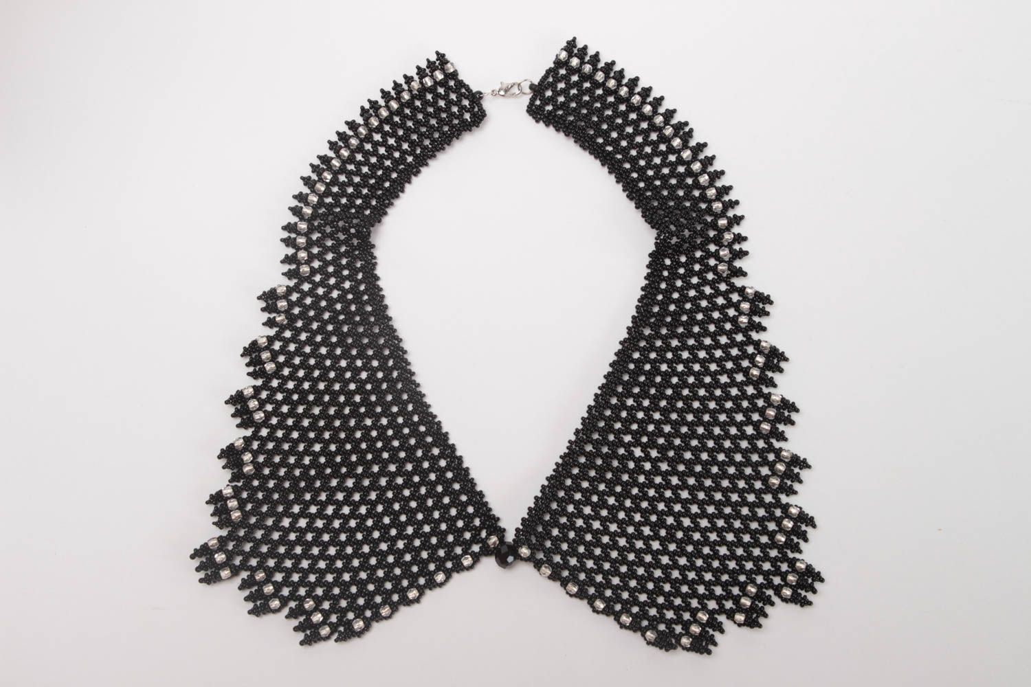 Collier col fait main Collier perles de rocailles noir Bijou femme design photo 2