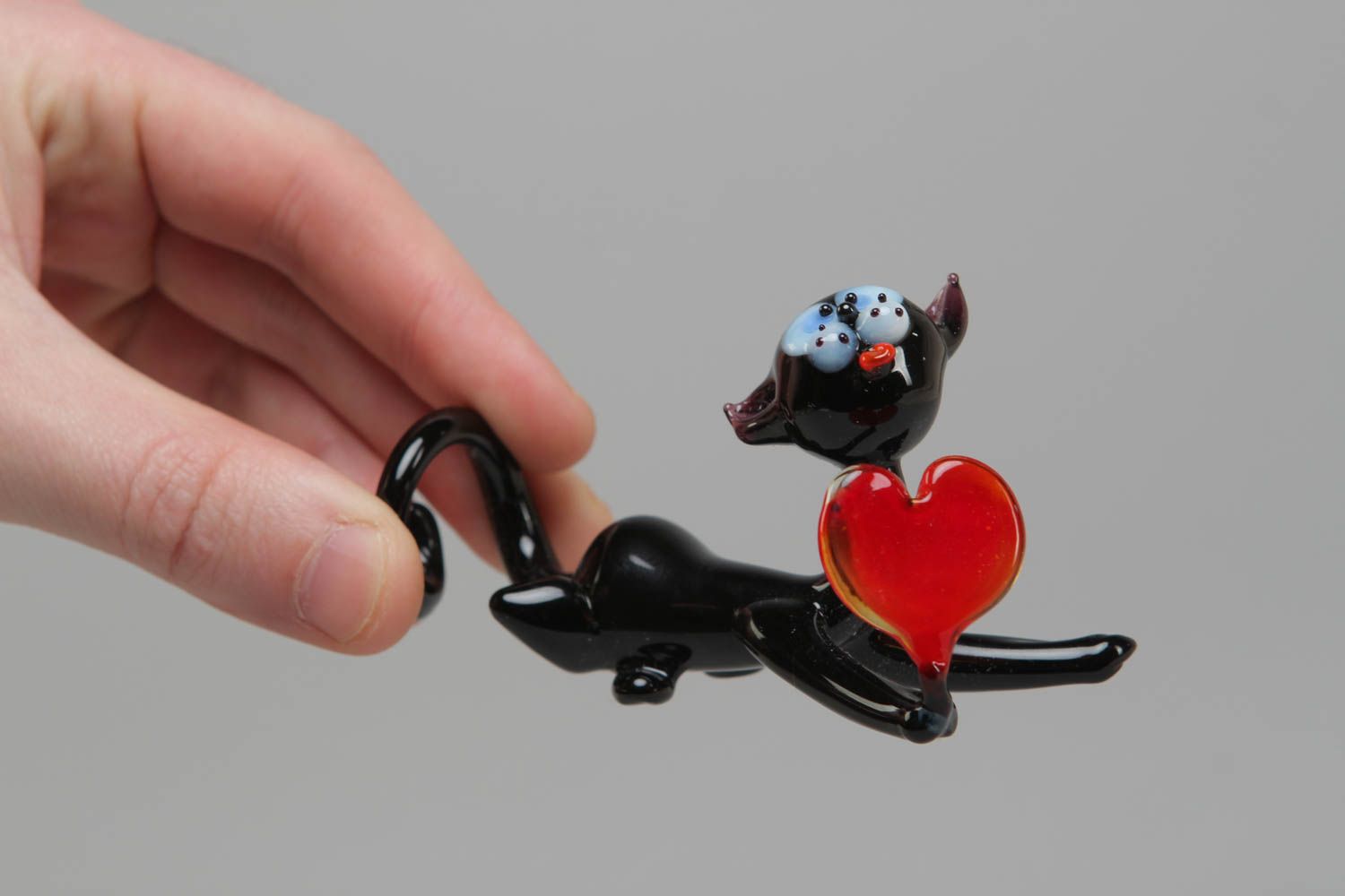 Figurine miniature en verre au chalumeau décorative faite main Chat noir photo 4
