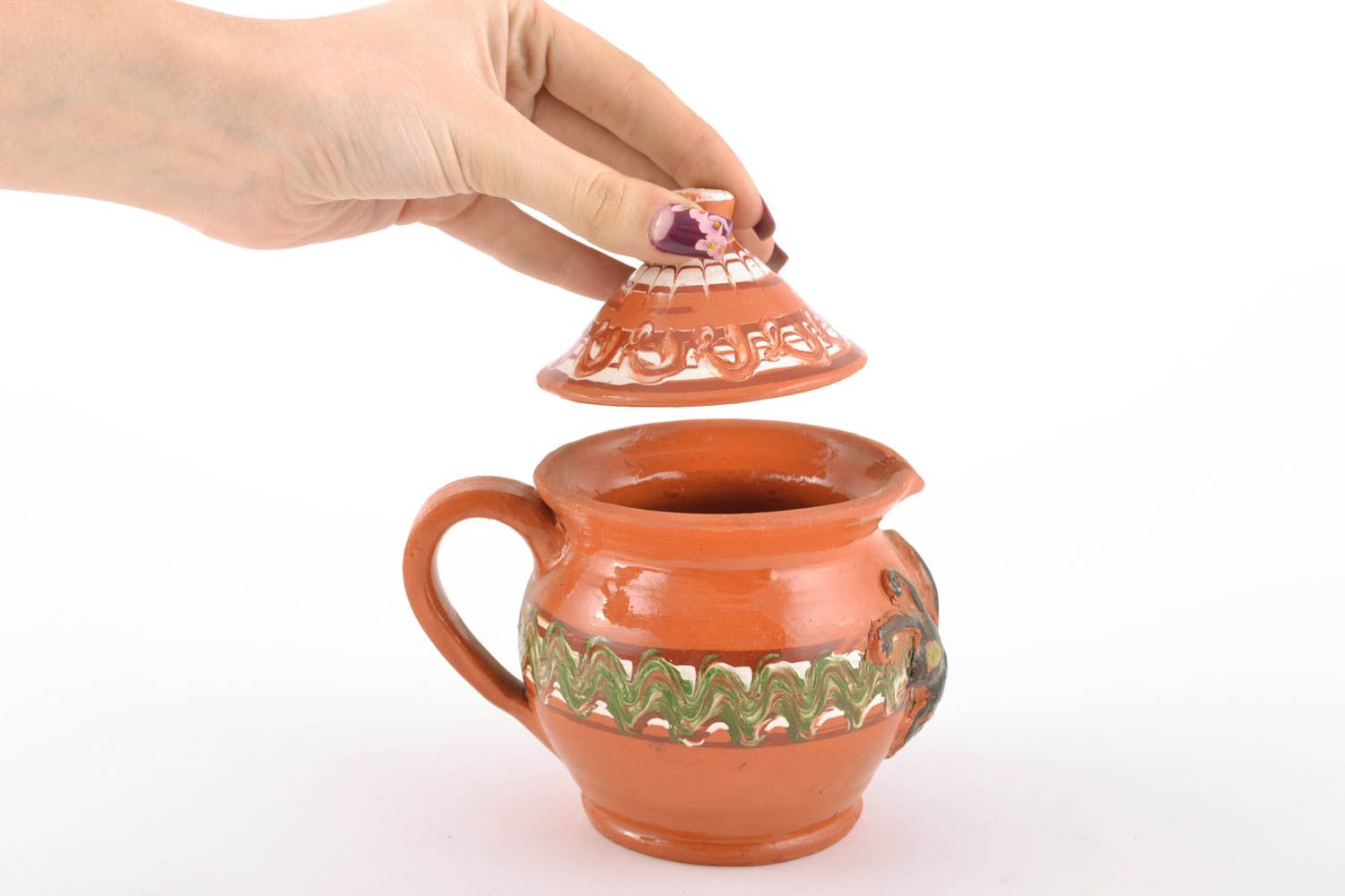 15 oz handmade ceramic painted creamer pitcher pot 0,82 lb photo 3