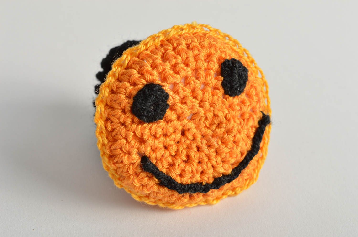 Black and yellow small handmade designer crochet smiley scrunchy for children photo 2