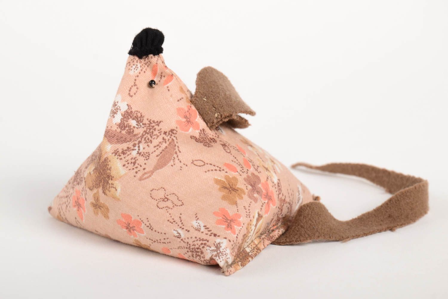 Handmade Kuscheltier Maus beige blumig Stoff Spielzeug Geschenk für Kinder foto 3