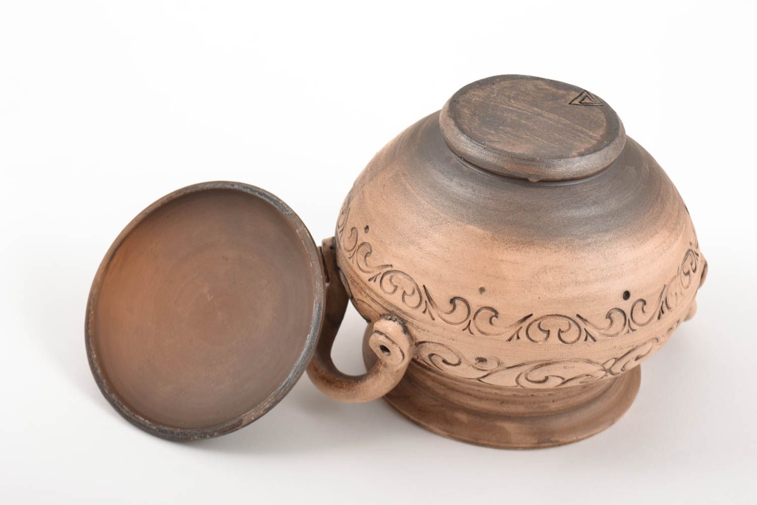 Beautiful handmade designer molded clay pot for roasting 500 ml photo 4