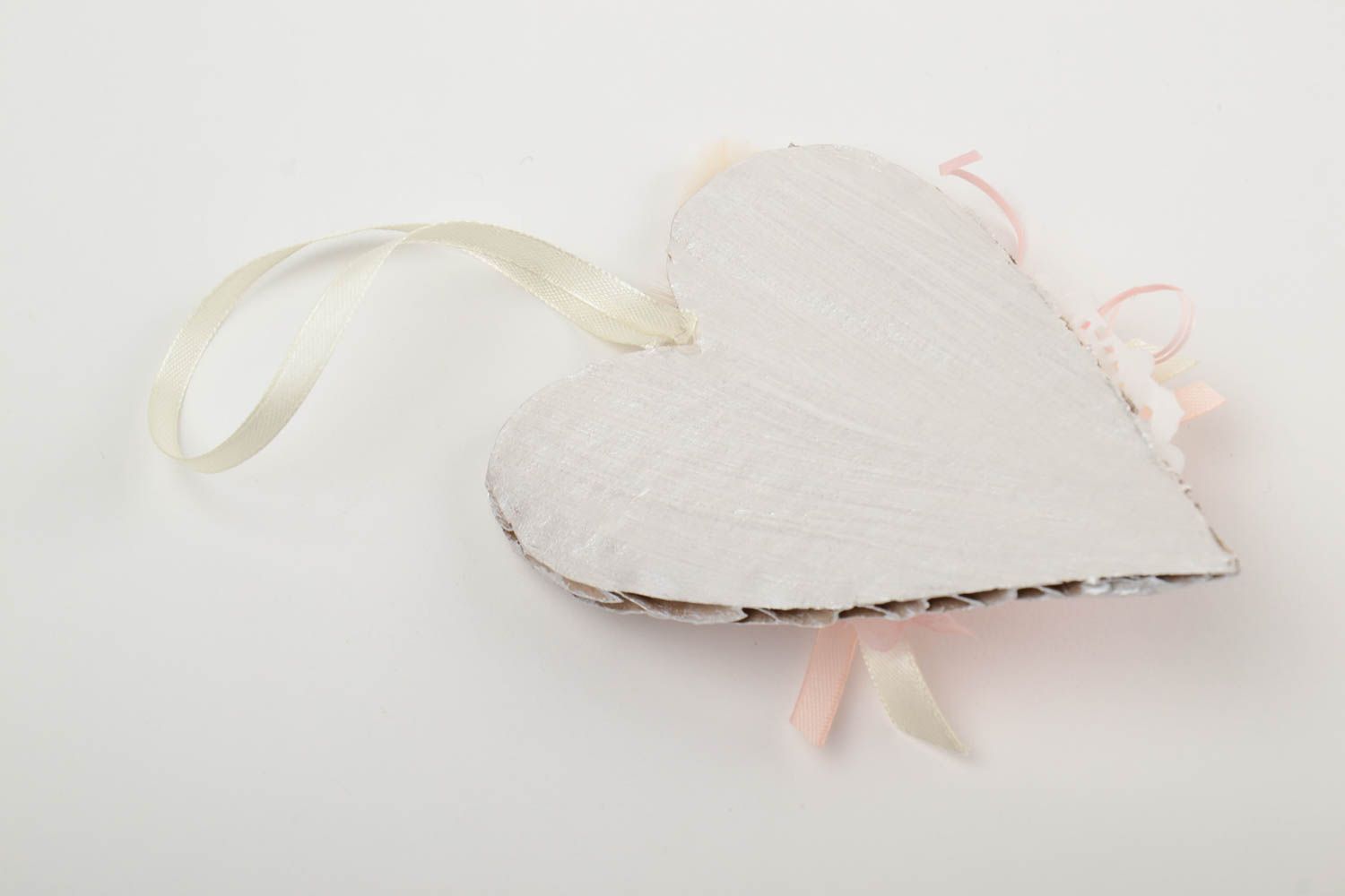 Handmade decorative Interior pendant made of cardboard heart valentine card with lace photo 4