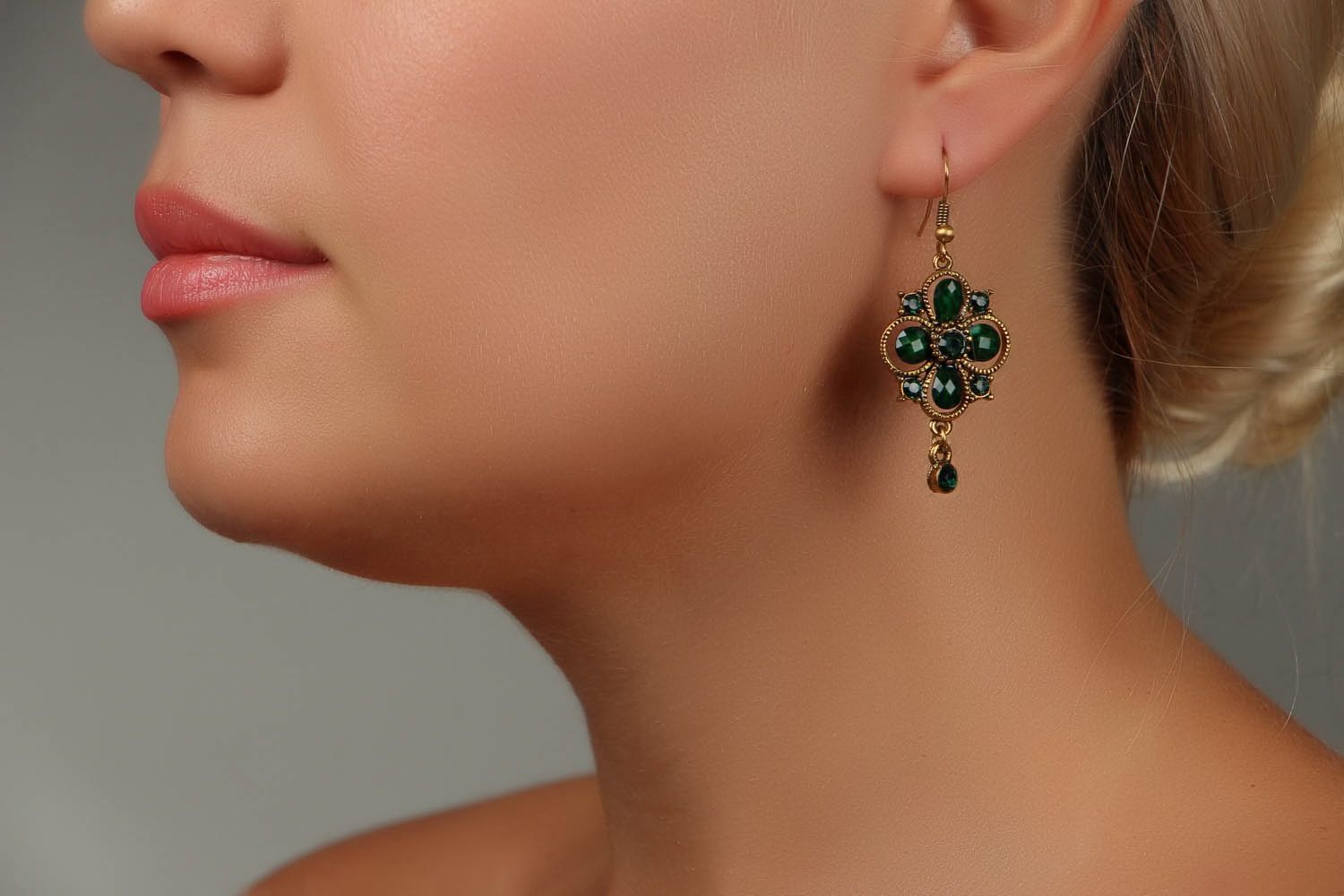 Earrings with Green Glass Inlay photo 4