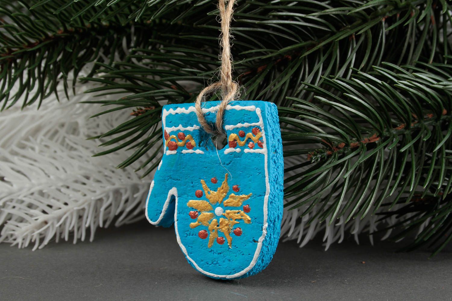 Figura decorativa hecha a mano regalo artesanal adorno de fin de año Mitón azul foto 1