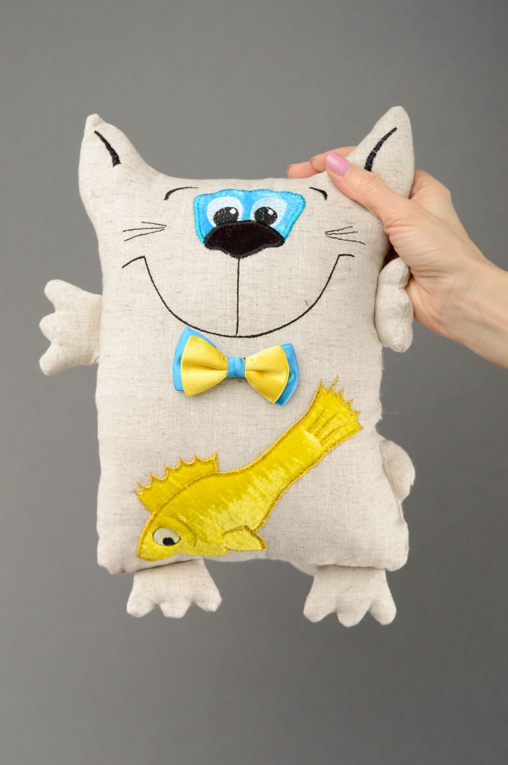 Мягкая игрушка-подушка из ткани ручной работы Кот фото 4