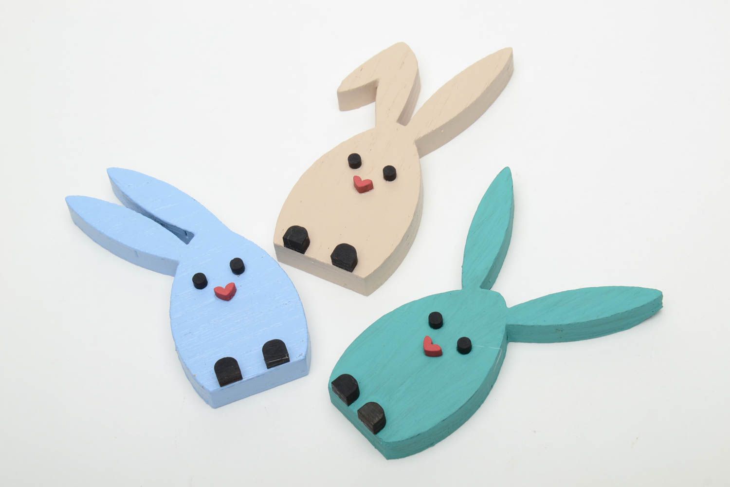 Plywood figurines in the shape of colorful rabbits 3 items photo 4