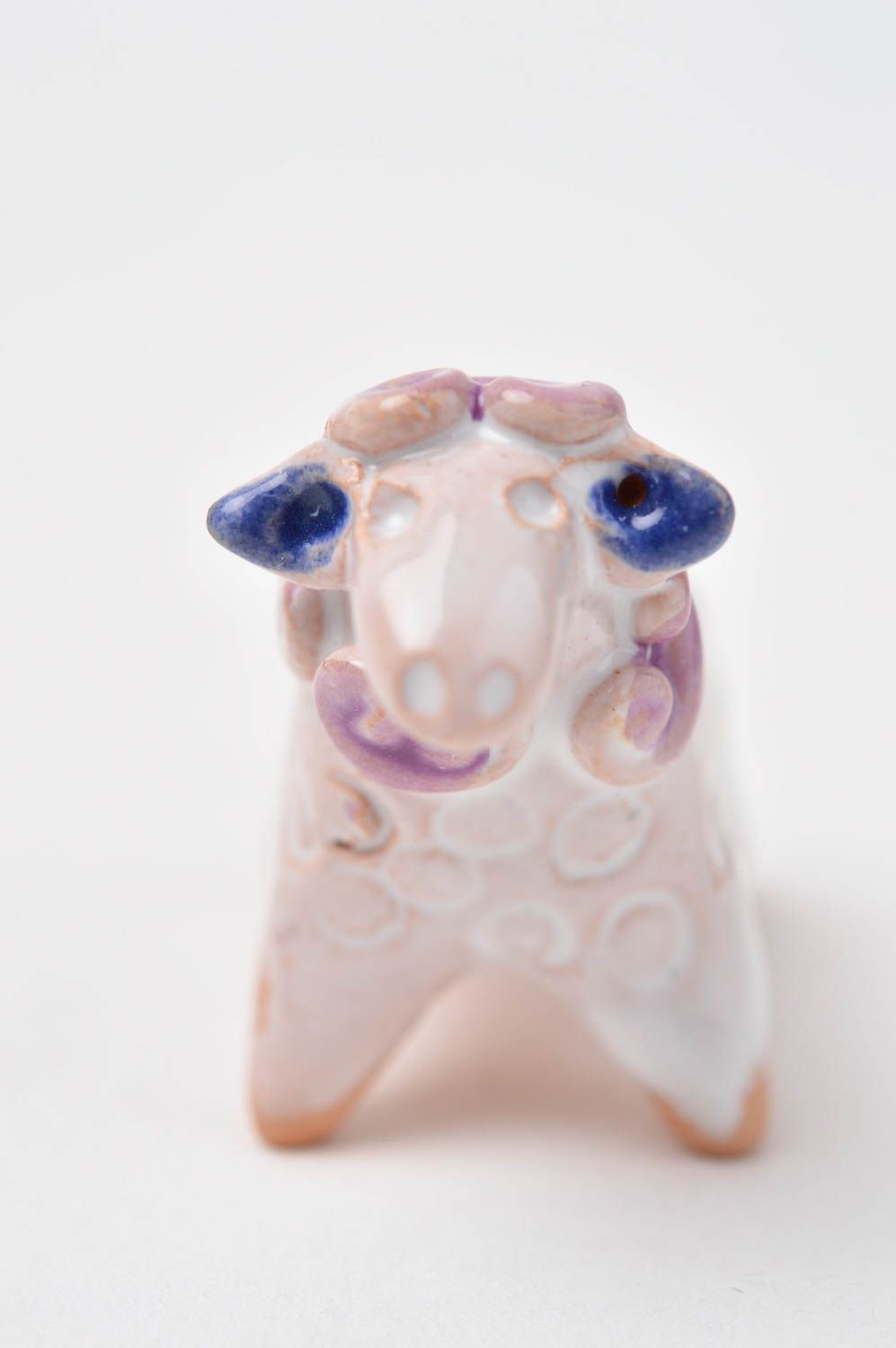 Figurine mouton Statuette miniature fait main argile peinte Déco maison original photo 8