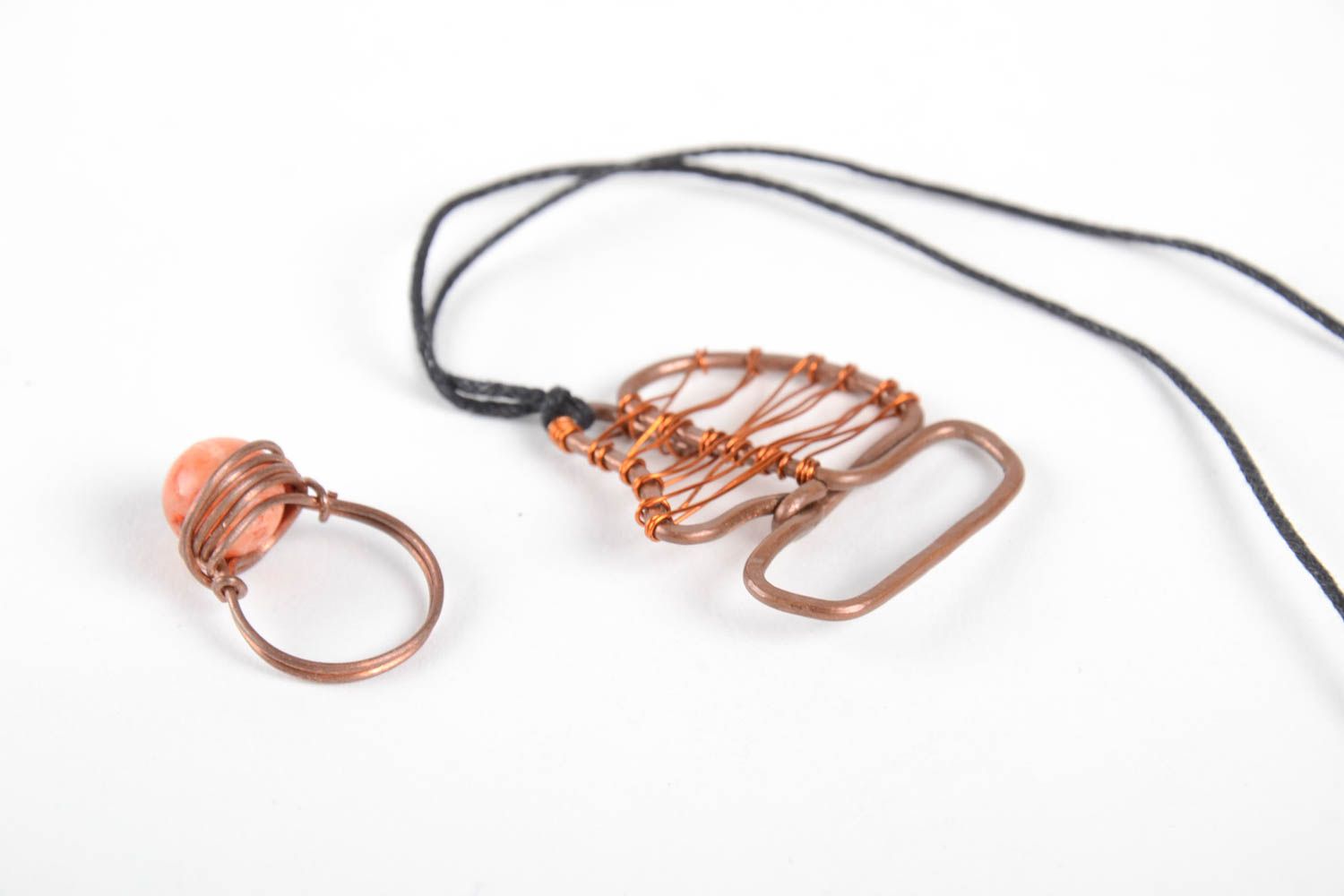 Unusual handmade copper jewelry set metal ring metal pendant beautiful jewellery photo 5