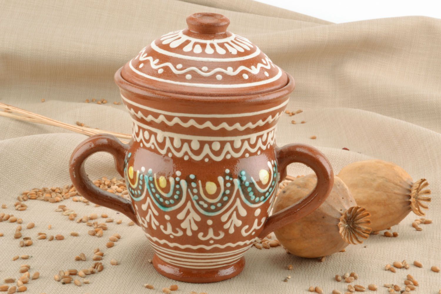 12 oz ceramic handmade pitcher pot with two handles 1 lb photo 1