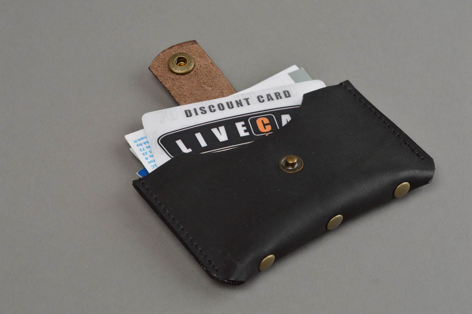 Porte-cartes de visite en cuir stylé noir fait main design de créateur photo 7