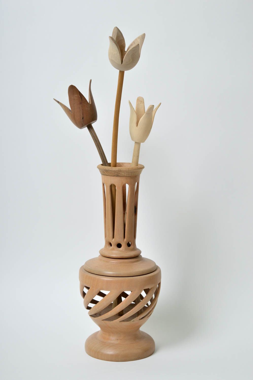 Handmade flower vase artificial flowers wooden vase wooden gifts flower decor photo 3