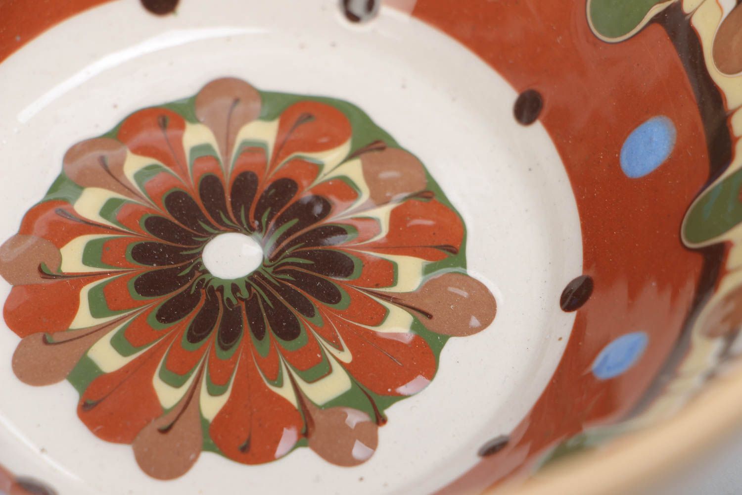 Designer deep ceramic bowl 400 ml with glaze painted ornaments handmade photo 4