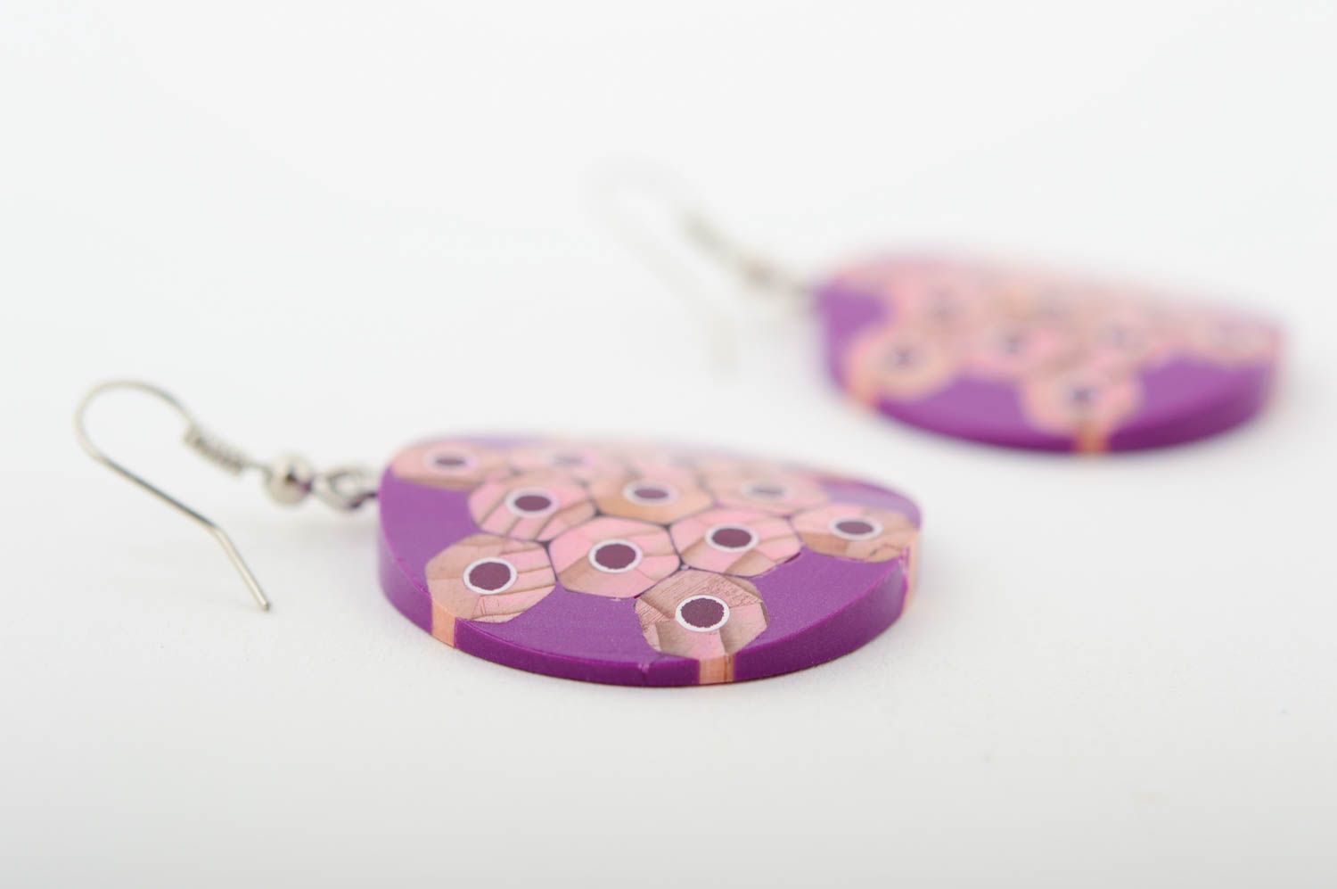 Boucles d'oreilles rondes Bijou fait main violettes design original Cadeau femme photo 4