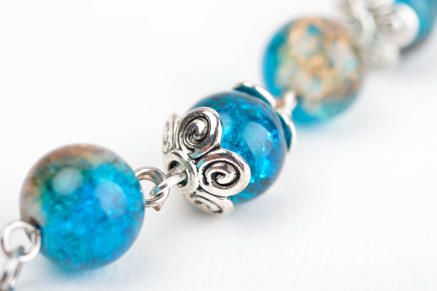 Bracelet verre design Bijou fait main bleu Accessoire femme fourniture métal photo 5