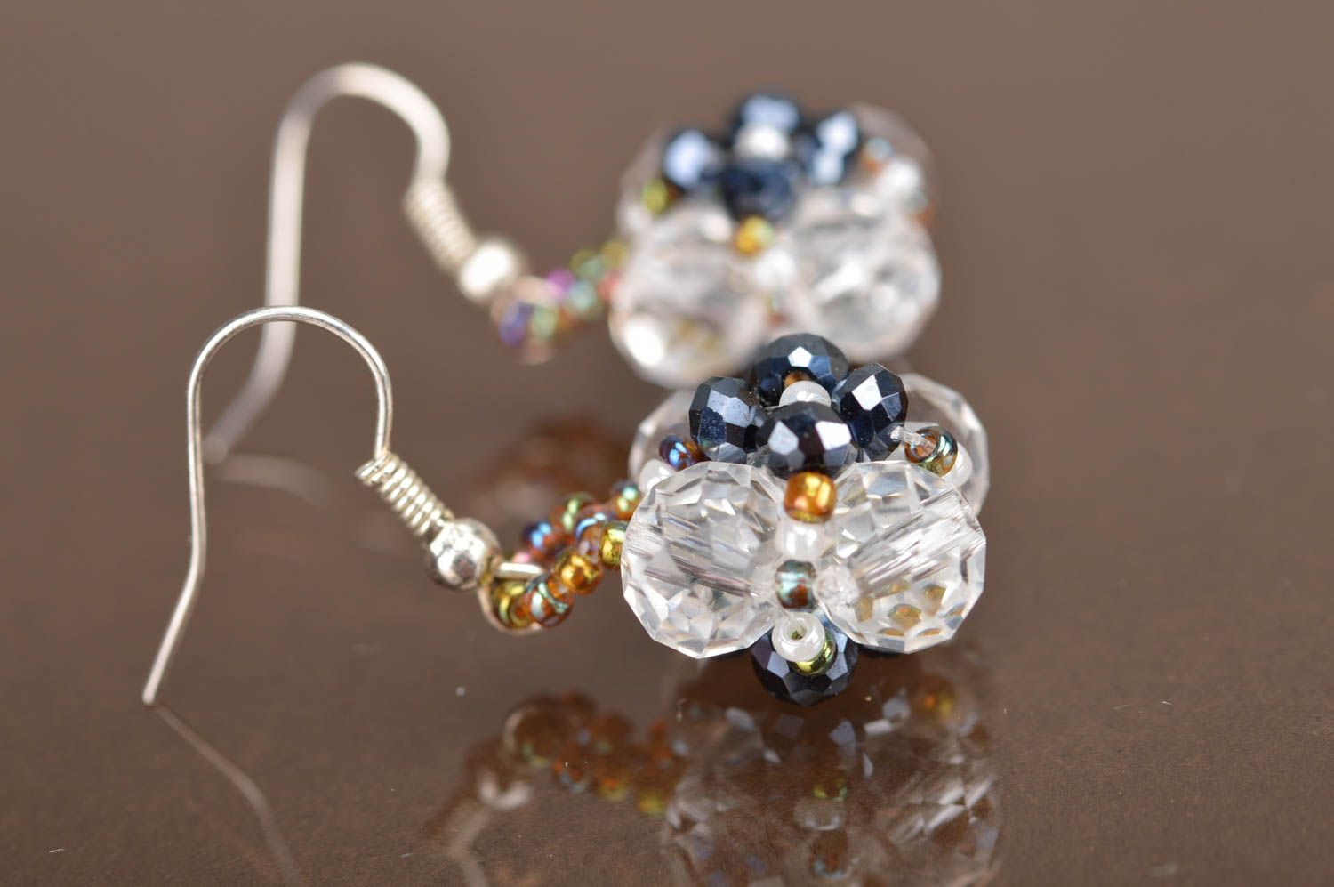 Earrings made of beads and crystal handmade designer beautiful evening jewelry photo 4