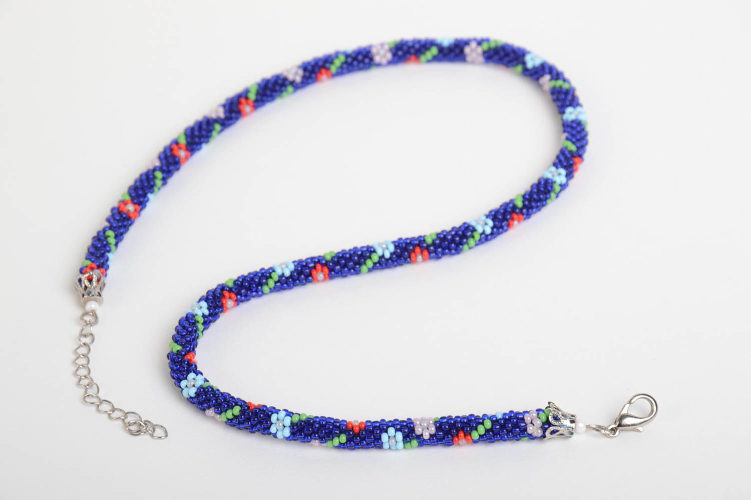 Collier spirale Bijou fait main en perles de rocaille bleu original Cadeau femme photo 2
