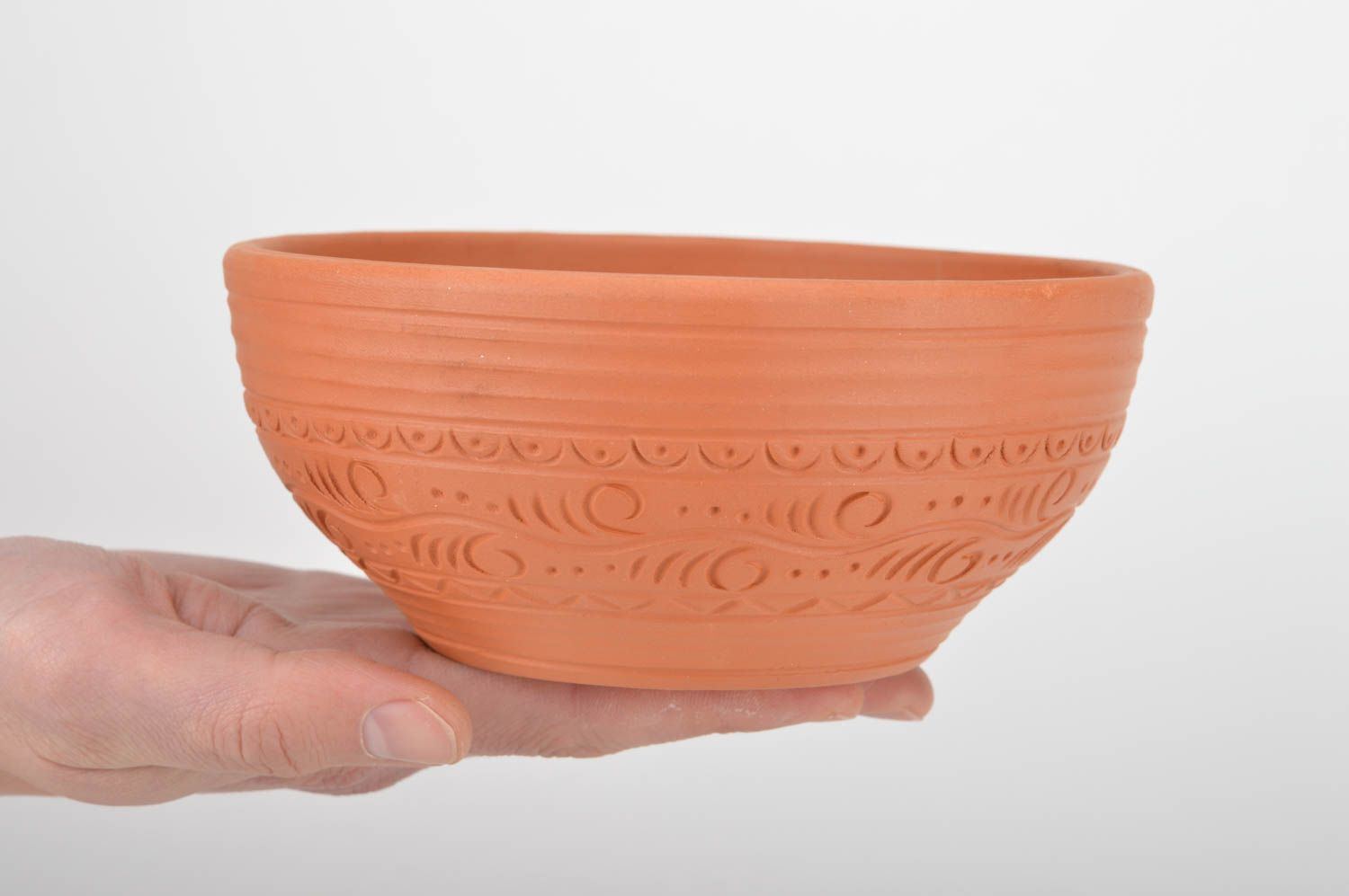 Beautiful light handmade designer clay bowl for salad and first courses 500 ml photo 3