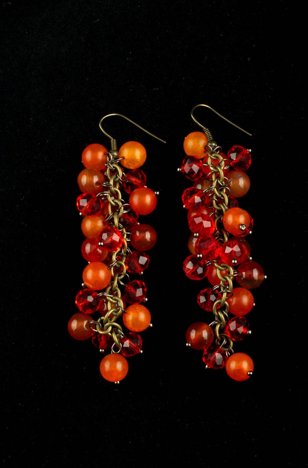 Красные серьги ручной работы модные серьги с круглыми бусинами длинные сережки фото 3