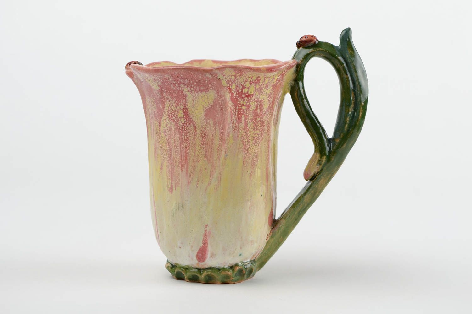 Чашка ручной работы глиняная посуда керамическая чашка красивая высокая 400 мл фото 3