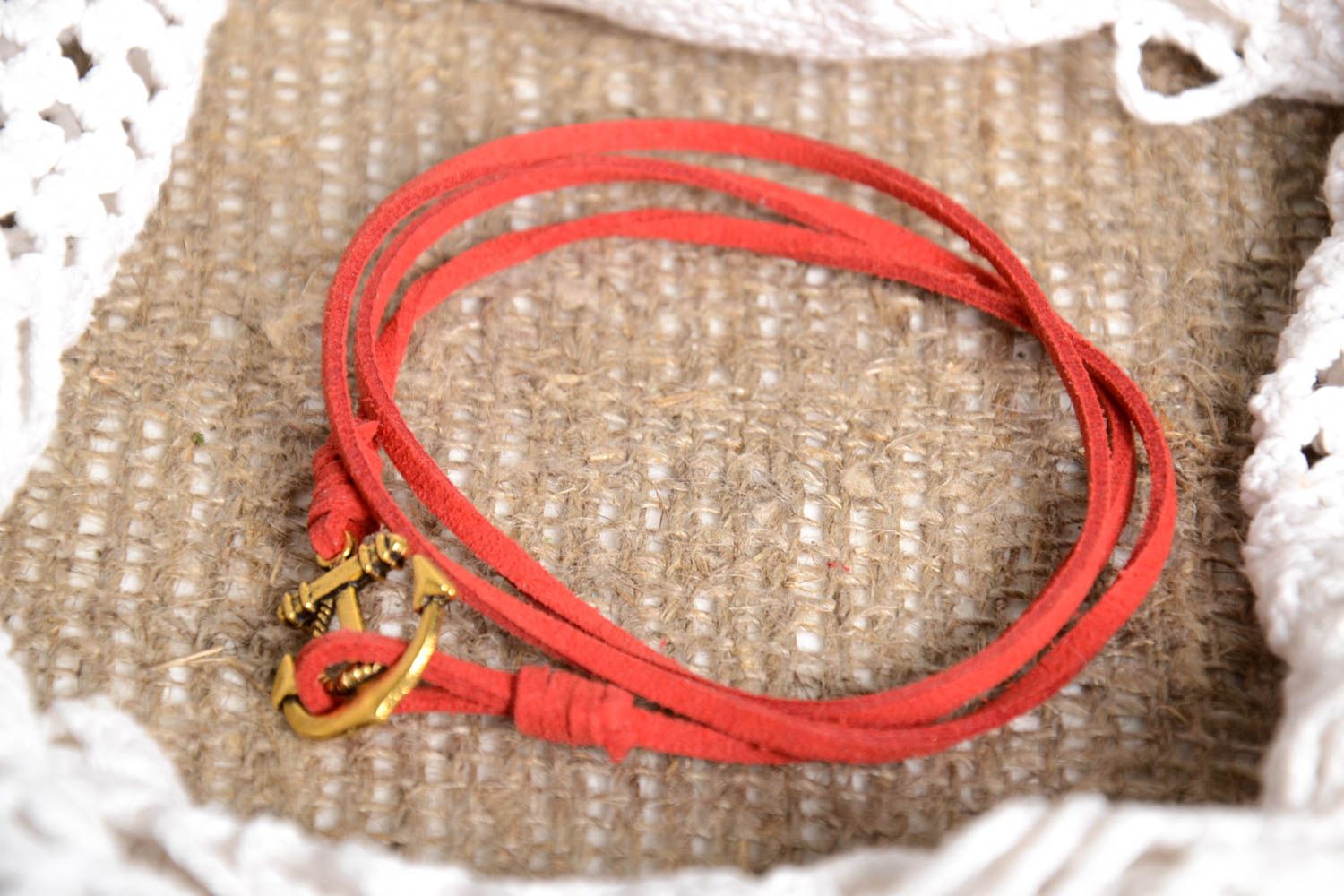 Pulsera hecha a mano regalo original pulsera de moda de color rojo con ancla  foto 1