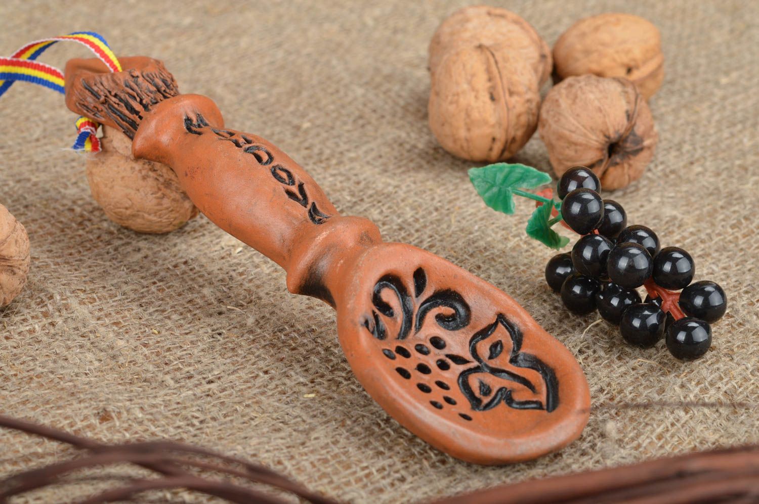 Decorative interior painted clay spoon for home kitchen pottery wall pendant photo 1
