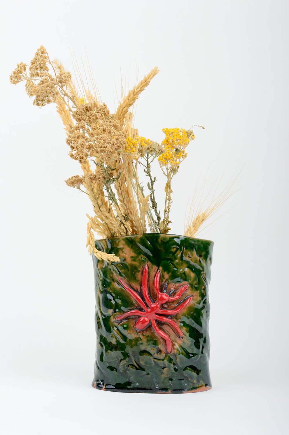 Vase argile fait main Déco maison Cadeau original écologique vert rouge photo 1