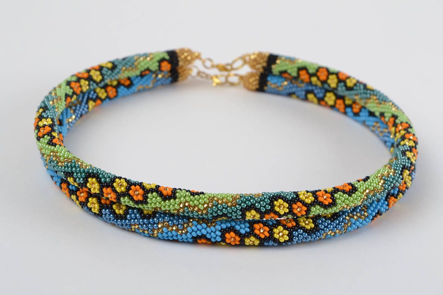 Colliers spirales Bijoux fait main au crochet Cadeau femme 2 pièces vert et bleu photo 3