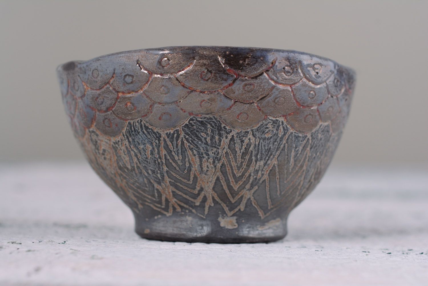 Beautiful patterned handmade deep clay bowl kilned on firewood photo 4