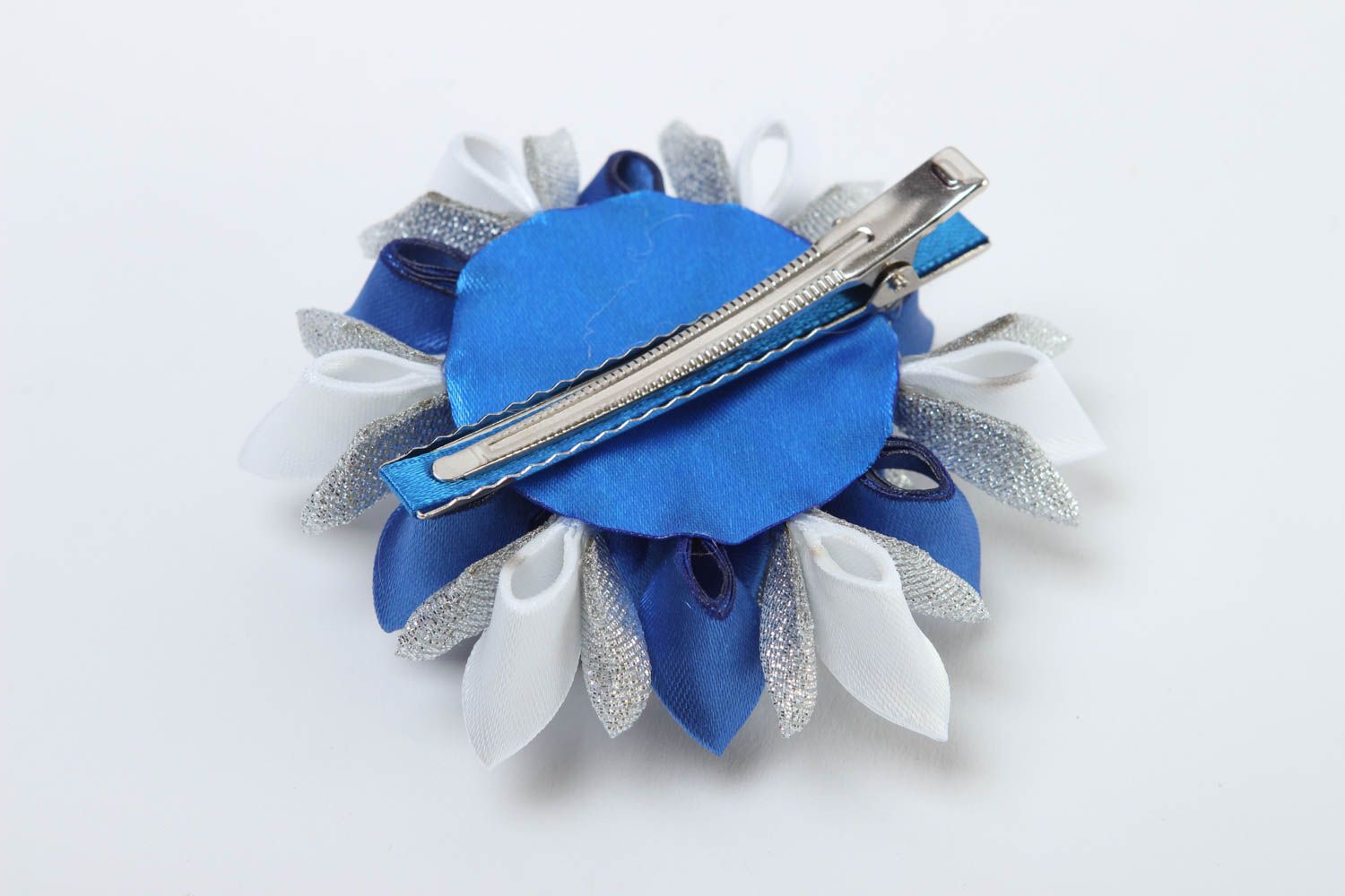 Handmade Haarspange Blume Damen Modeschmuck Accessoire für Haare grau blau schön foto 4