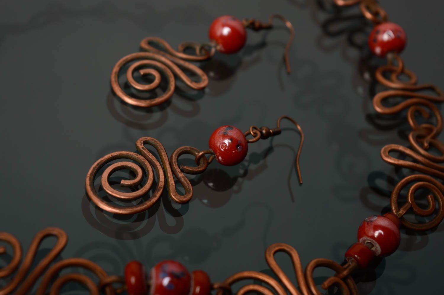 Wire wrap copper jewelry set photo 3