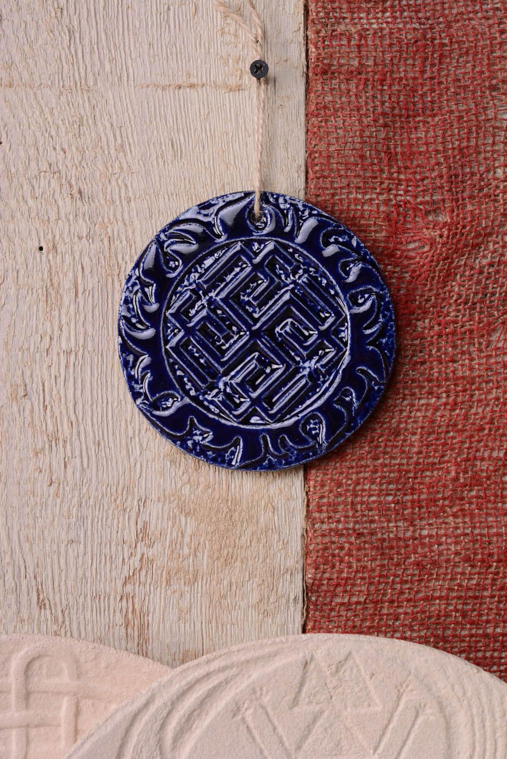 Prato talismã de interior de cerâmica coberto com esmalte azul sem chumbo Rodimich foto 3