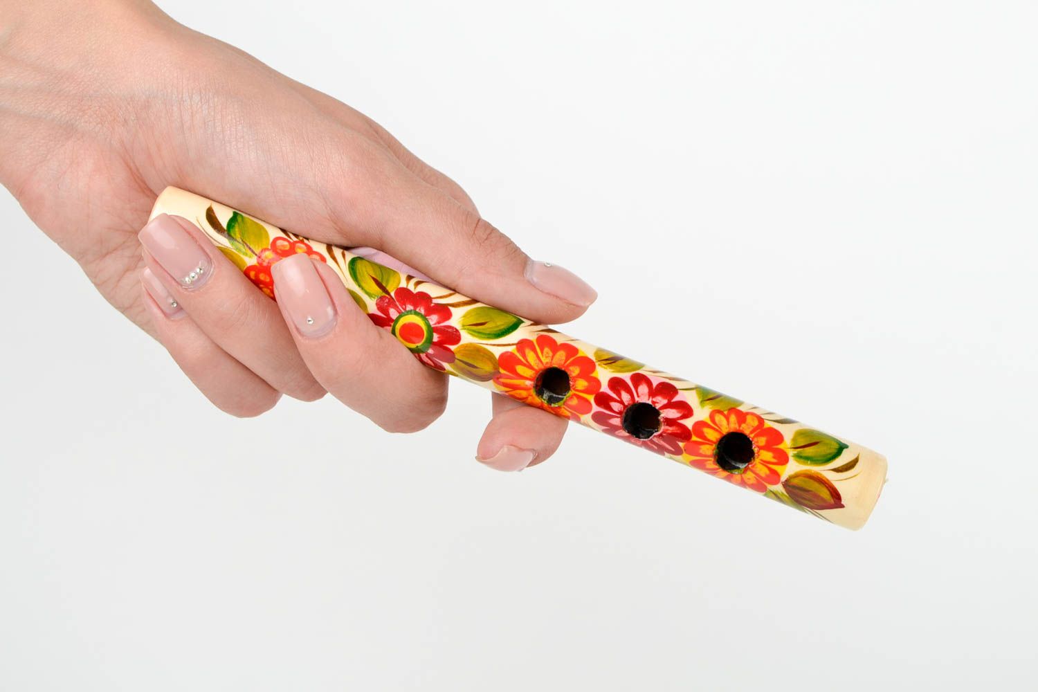 Sopilka Instrument à vent fait main en bois motif floral design Cadeau insolite photo 2