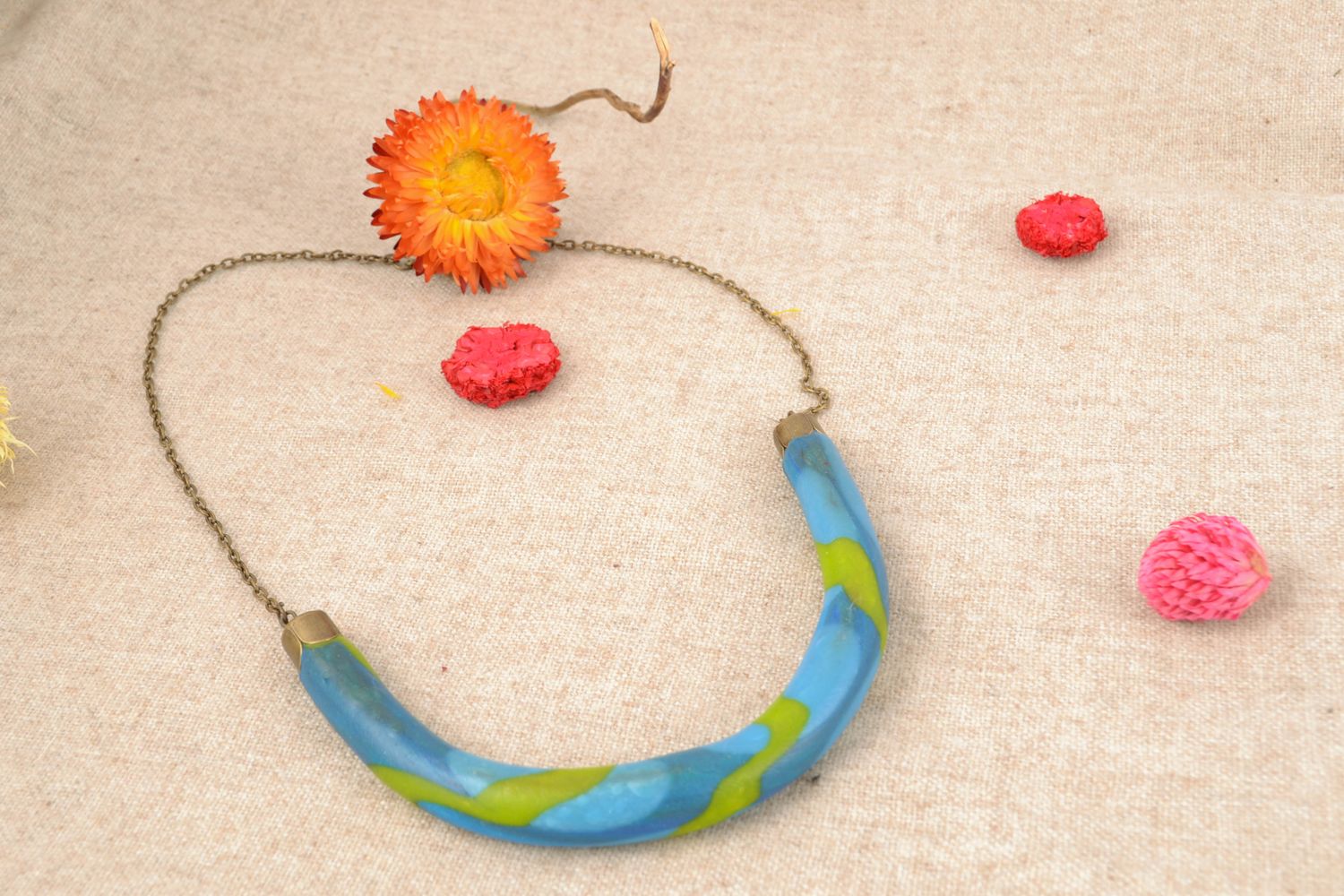 Unusual polymer clay necklace photo 1