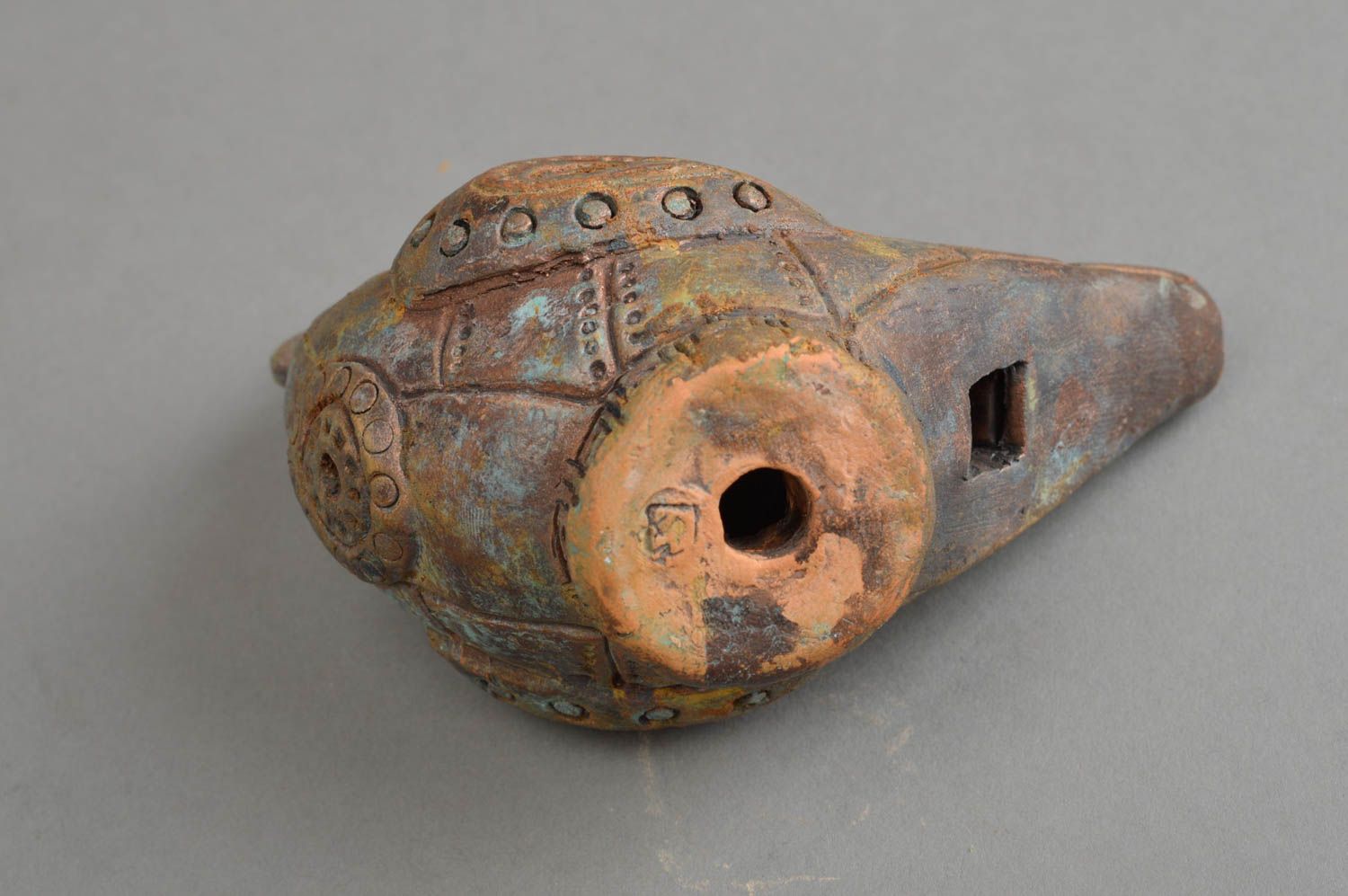 Народная игрушка свистулька небольшая глиняная в виде птицы ручная работа фото 4
