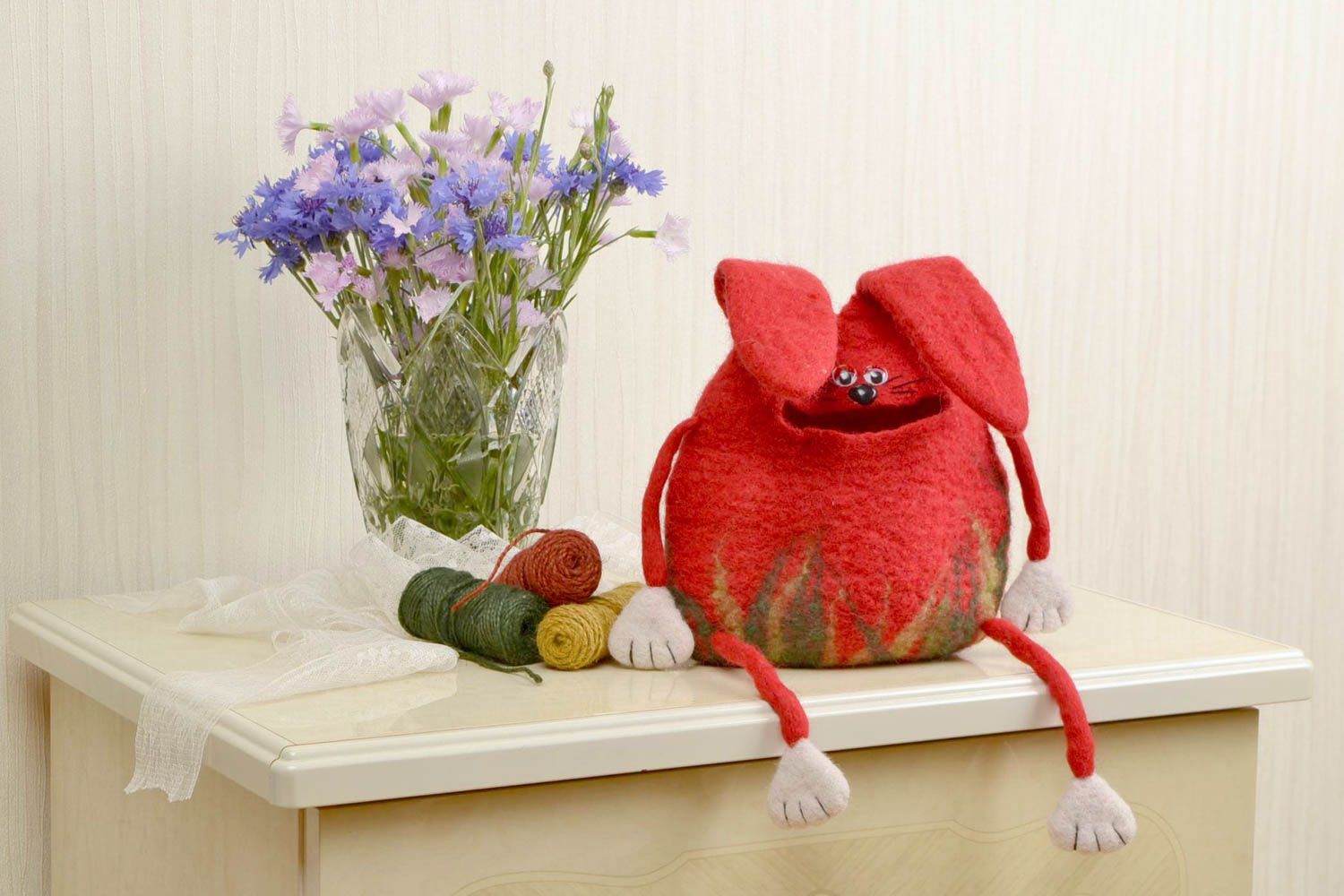 Soft organizer for home made of natural felted wool handmade bunny toy photo 1
