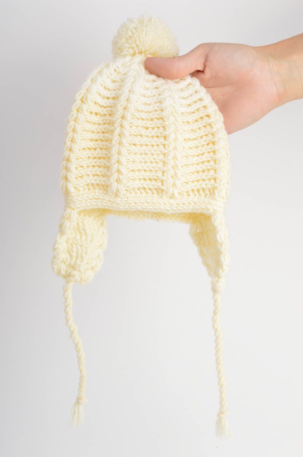 Bonnet tricot fait main Chapeau au crochet Vêtement enfant beau avec pompon photo 3