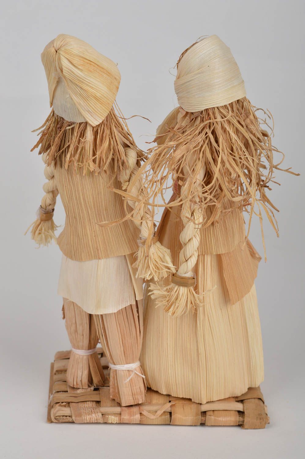 Deko Statuetten Set 2 aus Mais Blättern Junge und Mädchen Figuren handgemacht foto 3