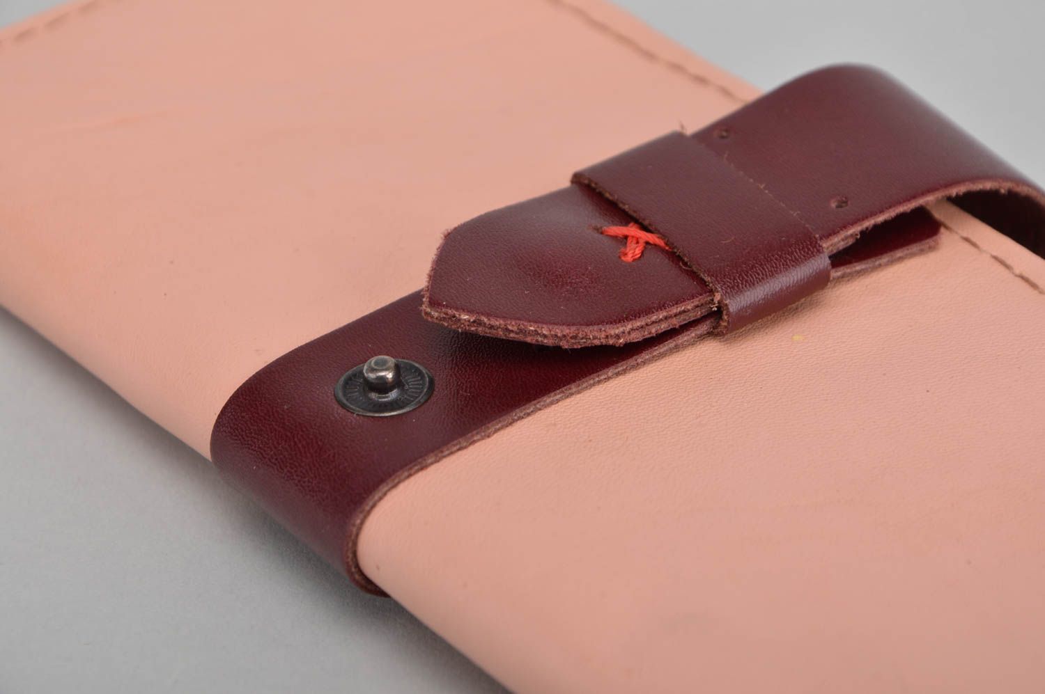 Handmade designer stylish genuine leather stitched women's wallet with strap photo 4
