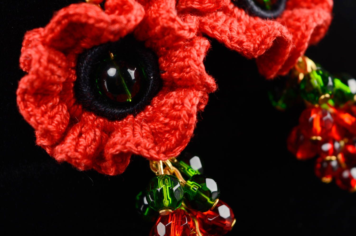 Longues boucles d'oreilles tricotées en coton rouges faites main Coquelicot photo 5