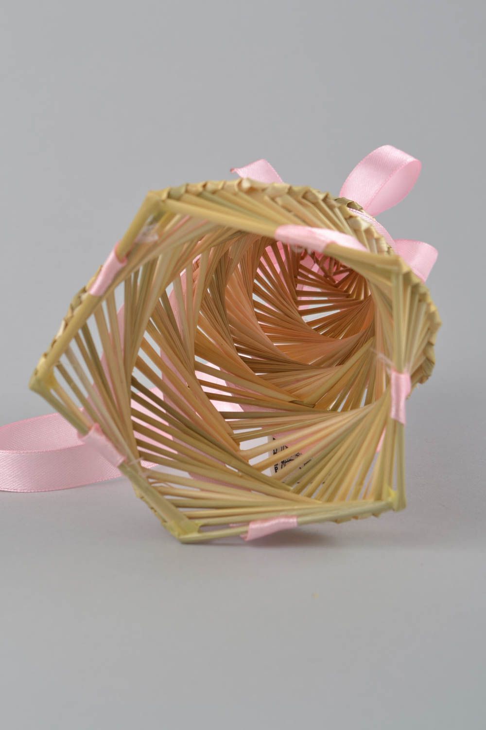 Handmade beautiful woven bell made of straw on satin ribbon photo 4