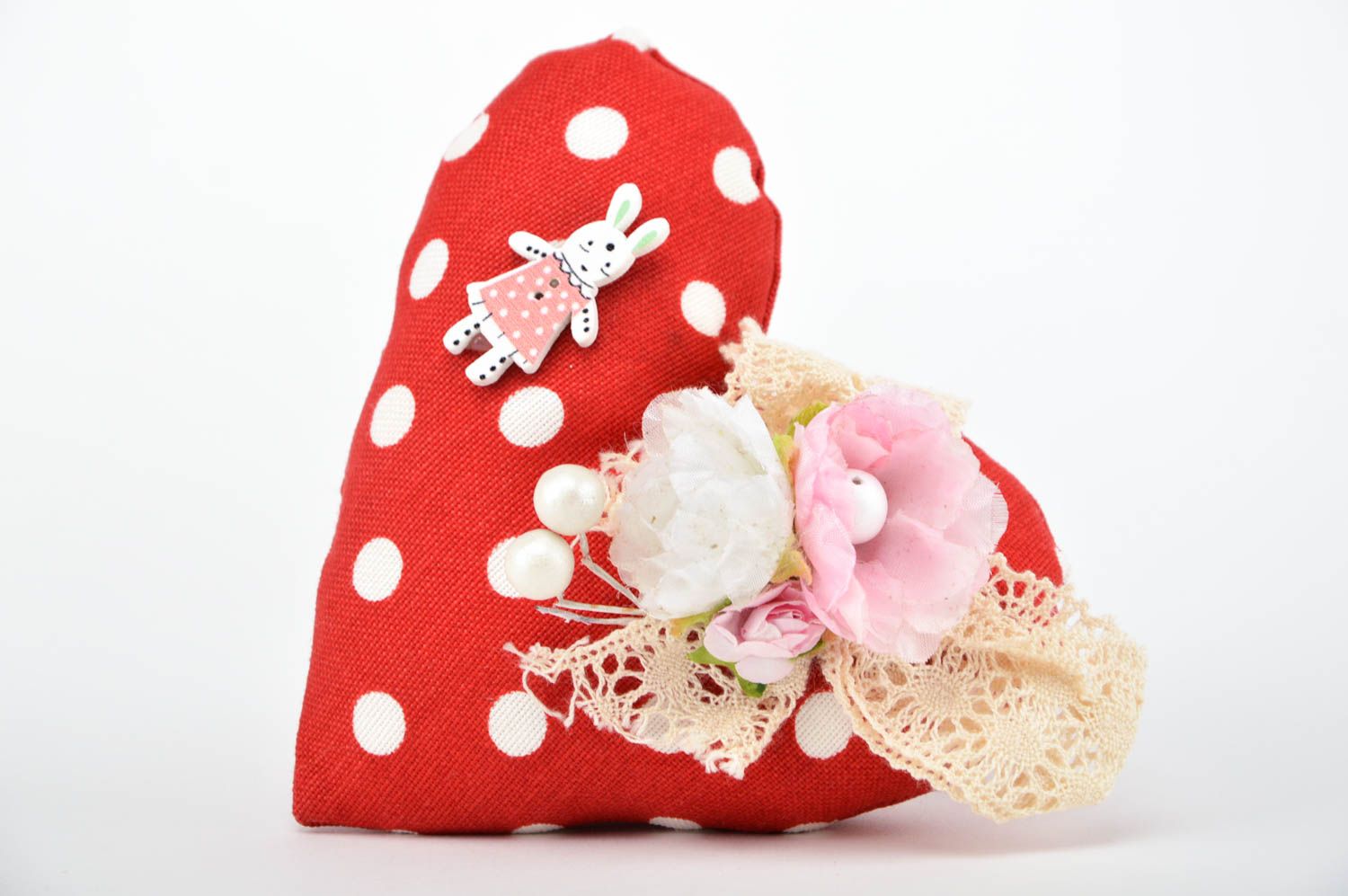 Corazón decorativo hecho a mano de tela decoración de casa regalo para chica foto 2