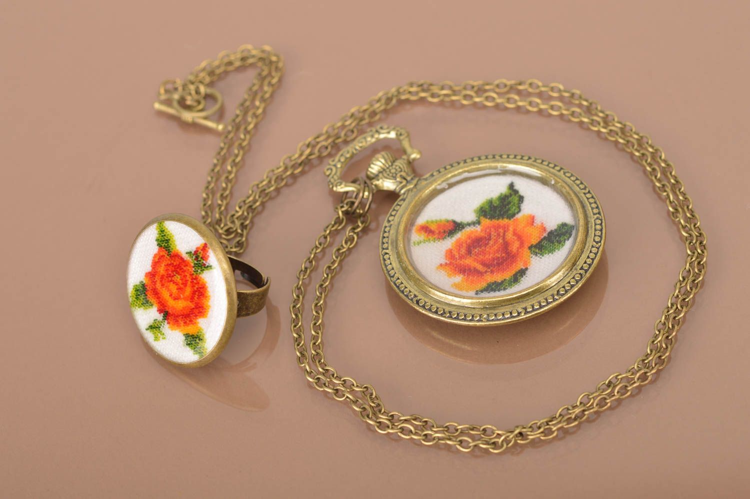 Handmade jewelry set 2 designer accessories seal ring pendant necklace photo 4