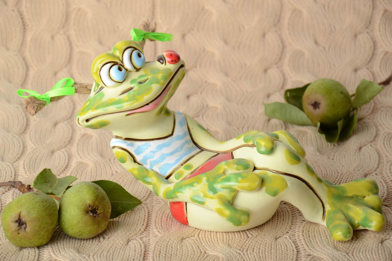 Unusual handmade ceramic figurine frog statuette home ceramics room decor ideas photo 1